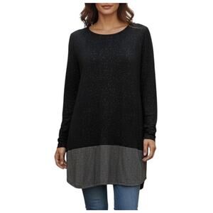 Noblu Gray Speckle Tunic Shift Top Long Sleeve Lagenlook Shirt Rayon Size Medium